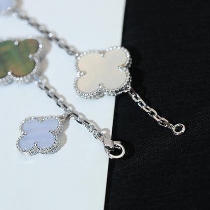 [Violet JW]CLOVER BRACELET 5 MOTIFS MOP CHALCEDONY SILVER