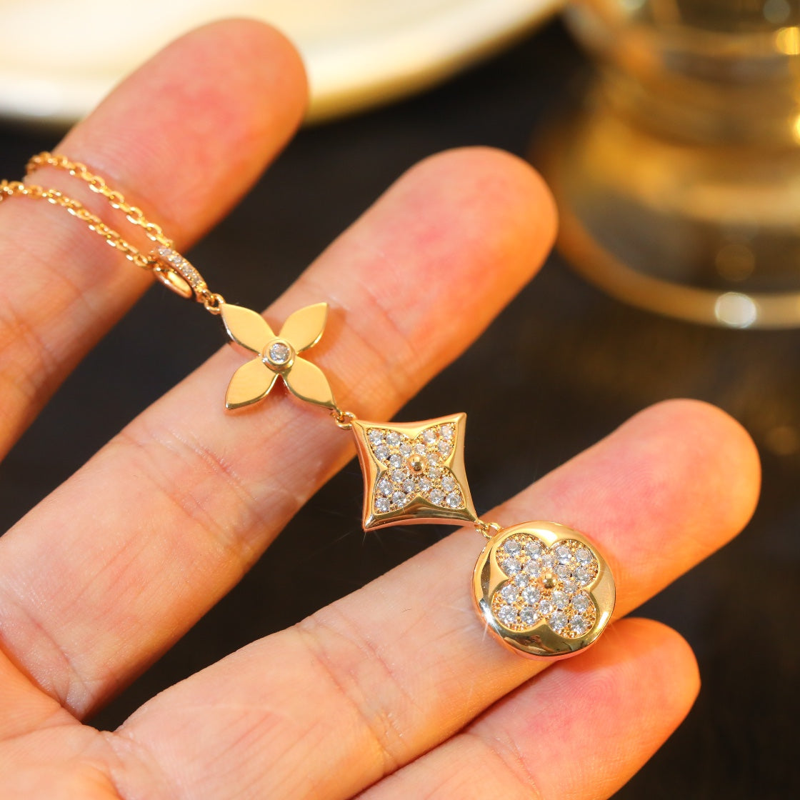 [Violet JW]STAR AND SUN DIAMOND PINK GOLD NECKLACE
