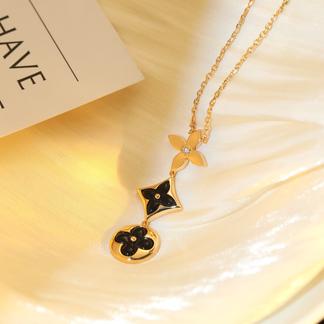 [Violet JW]STAR AND SUN ONYX PINK GOLD NECKLACE