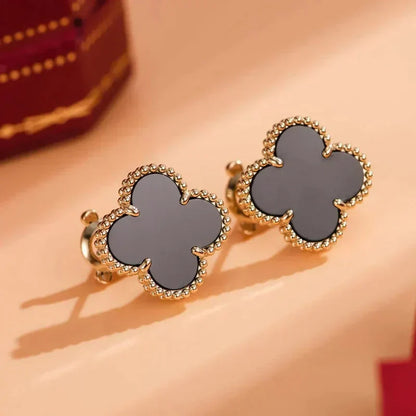 [Violet JW]CLOVER MEDIUM 1 MOTIFS  ONYX STUD EARRINGS