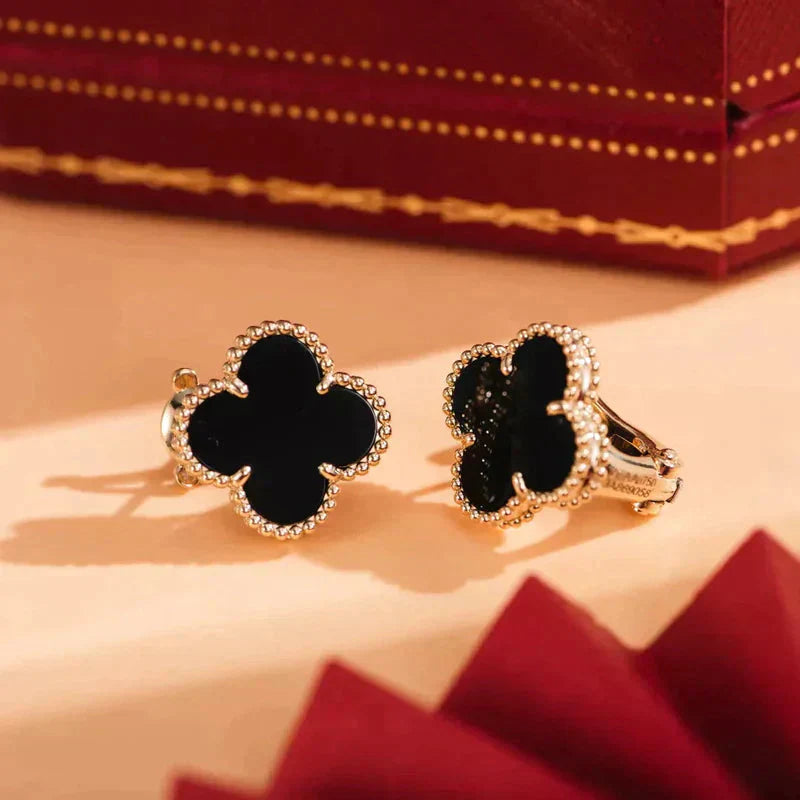 [Violet JW]CLOVER MEDIUM 1 MOTIFS  ONYX STUD EARRINGS