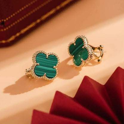 [Violet JW]CLOVER MEDIUM 1 MOTIFS MALACHITE  EARRINGS