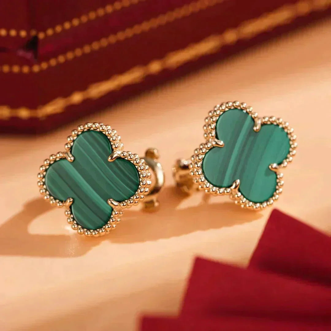 [Violet JW]CLOVER MEDIUM 1 MOTIFS MALACHITE  EARRINGS