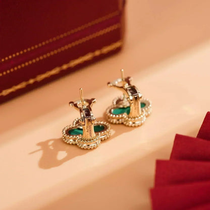 [Violet JW]CLOVER MEDIUM 1 MOTIFS MALACHITE  EARRINGS