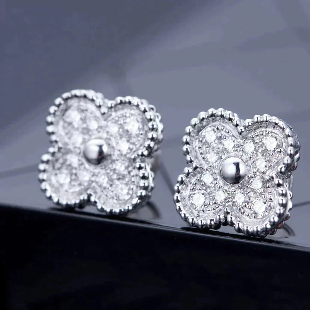 [Violet JW]CLOVER 1 MOTIFS DIAMOND STUD EARRINGS SILVER