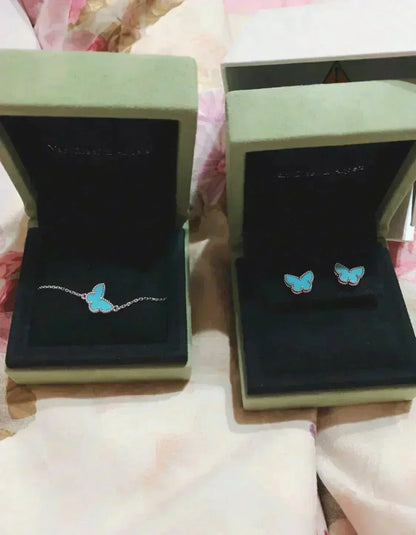 [Violet JW]BUTTERFLY TURQUOISE EARRINGS SILVER