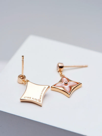 [Violet JW]DOUBLE STAR PINK GOLD MOP DROP EARRINGS