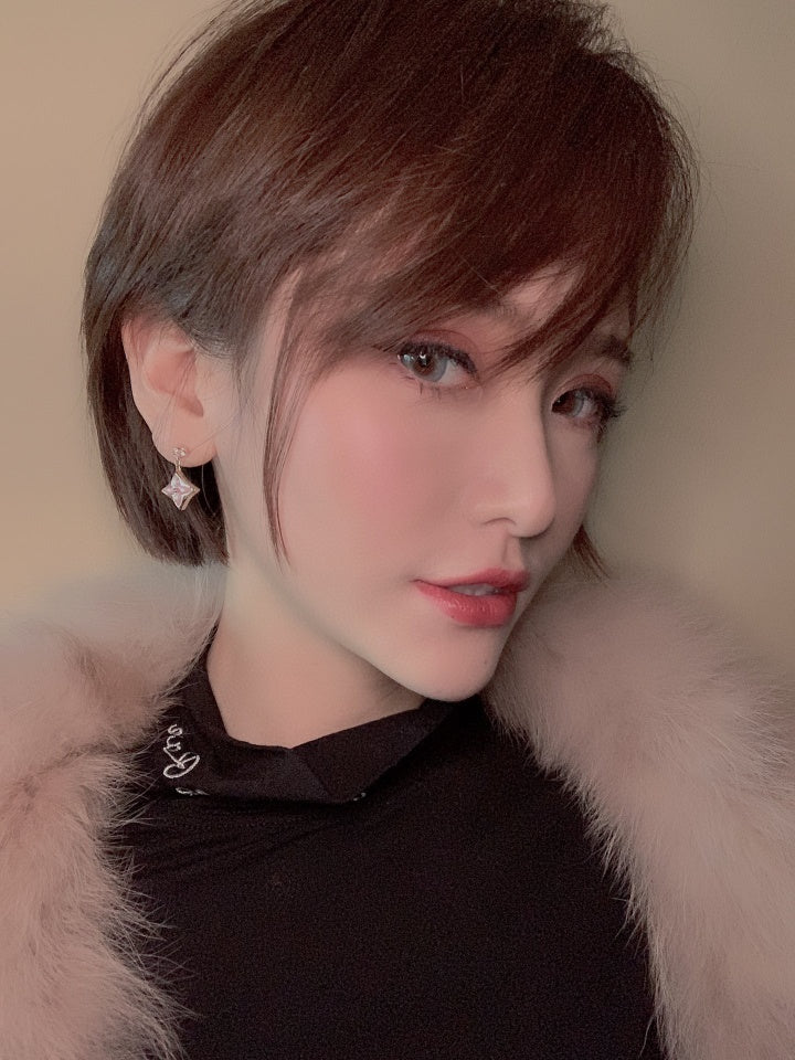 [Violet JW]DOUBLE STAR PINK GOLD MOP DROP EARRINGS