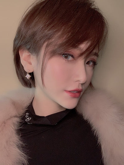 [Violet JW]DOUBLE STAR PINK GOLD MOP DROP EARRINGS