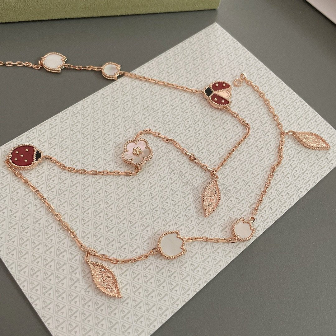[Violet JW]LUCKY SPRING 15 MOTIFS ROSE GOLD NECKLACE