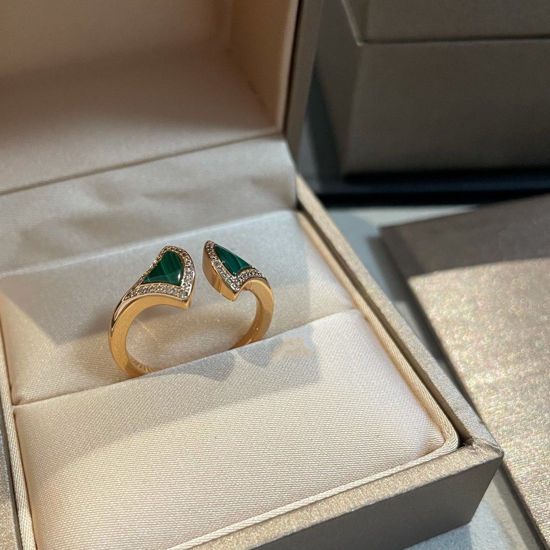 [Violet JW]DREAM MALACHITE DIAMOND OPEN RING