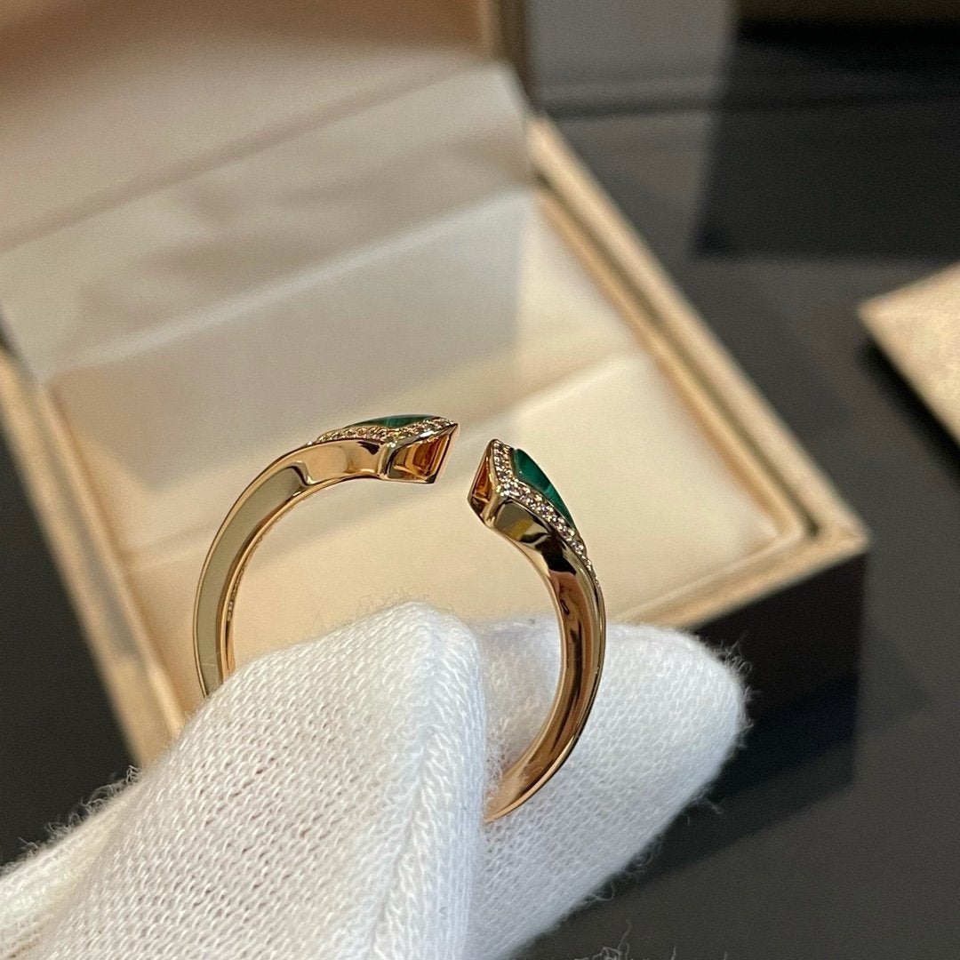 [Violet JW]DREAM MALACHITE DIAMOND OPEN RING
