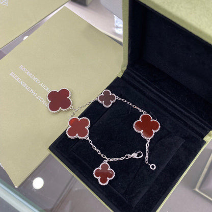 [Violet JW]CLOVER 5 MOTIFS SIVLER CARNELIAN BRACELET