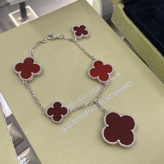 [Violet JW]CLOVER 5 MOTIFS SIVLER CARNELIAN BRACELET