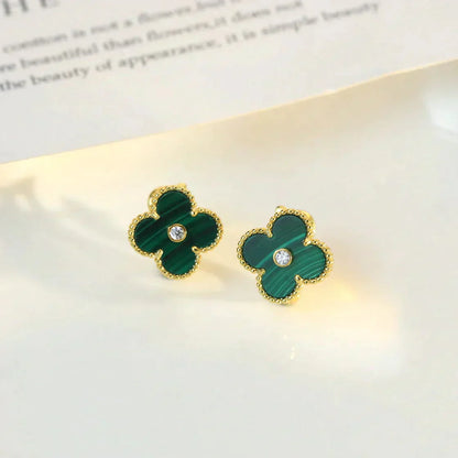 [Violet JW]CLOVER MEDIUM 1 MOTIFS MALACHITE DIAMOND EARRINGS