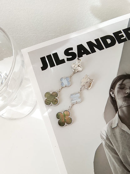 [Violet JW]CLOVER 3 MOTIFS CHALCEDONY DARK MOP SILVER EARRINGS