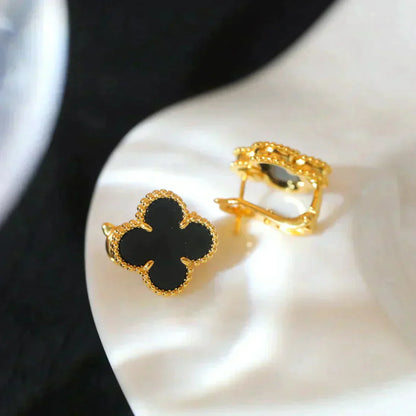 [Violet JW]CLOVER MEDIUM 1 MOTIFS  ONYX STUD EARRINGS