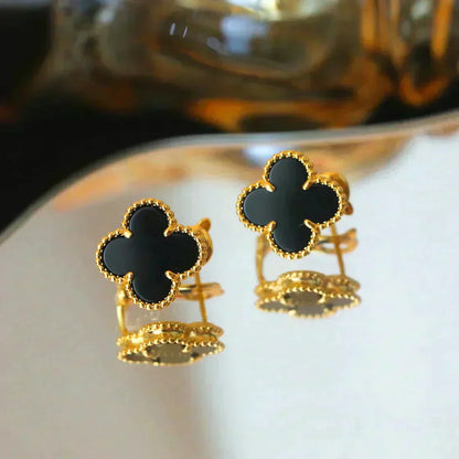 [Violet JW]CLOVER MEDIUM 1 MOTIFS  ONYX STUD EARRINGS