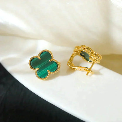 [Violet JW]CLOVER MEDIUM 1 MOTIFS MALACHITE  EARRINGS