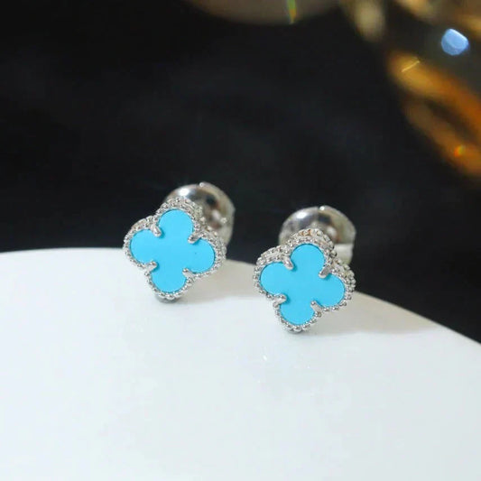 [Violet JW]CLOVER MINI 9.5MM ONYX STUD EARRINGS SILVER