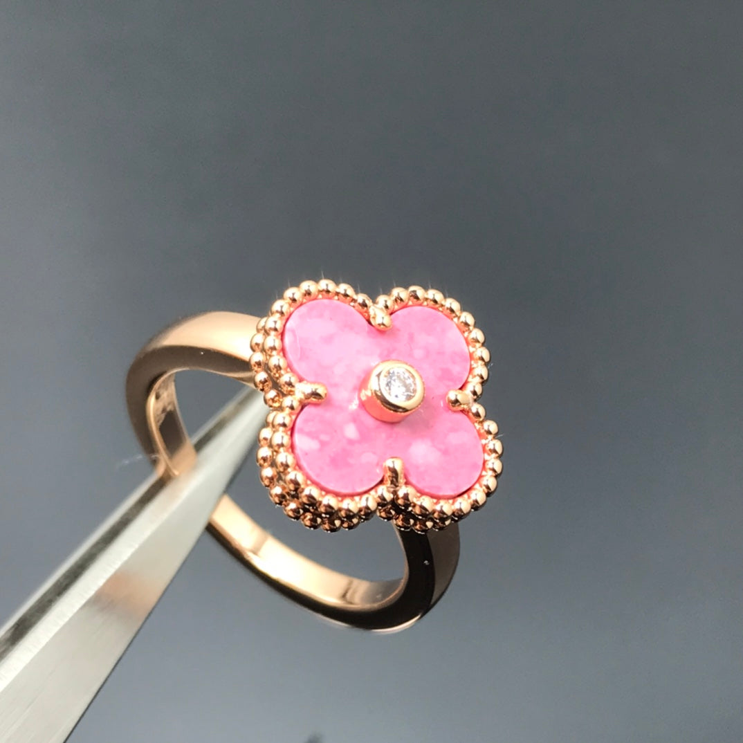 [Violet JW]CLOVER RHODONITE ROSE GOLD RING