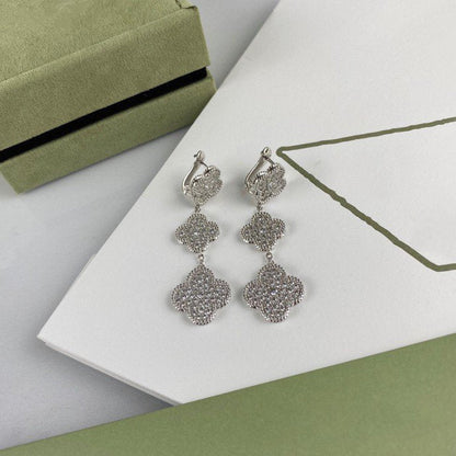 [Violet JW]CLOVER 3 MOTIF DIAMOND SILVER DROP EARRINGS