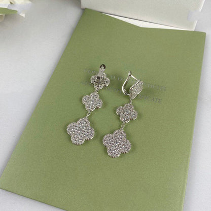[Violet JW]CLOVER 3 MOTIF DIAMOND SILVER DROP EARRINGS
