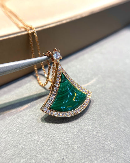 [Violet JW]DREAM MALACHITE DIAMOND PAVED PINK GOLD NECKLACE