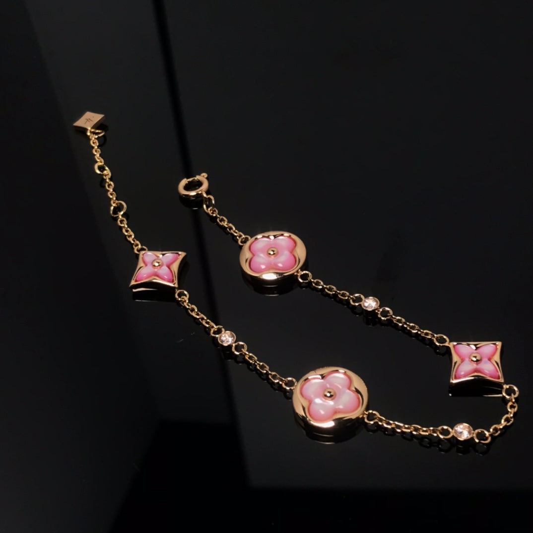 [Violet JW]STAR AND SUN 4 MOTIF PINK MOP PINK GOLD BRACELET