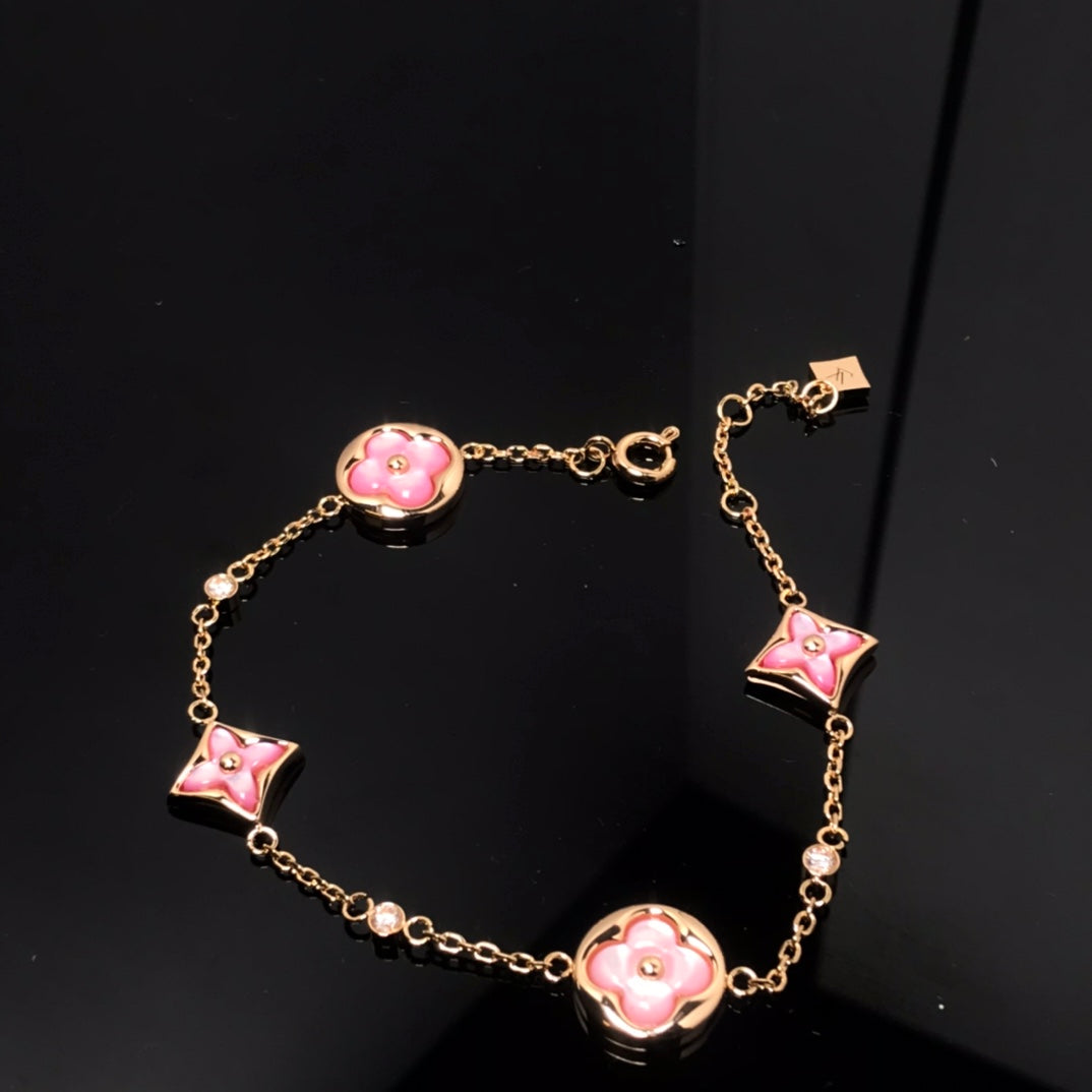 [Violet JW]STAR AND SUN 4 MOTIF PINK MOP PINK GOLD BRACELET