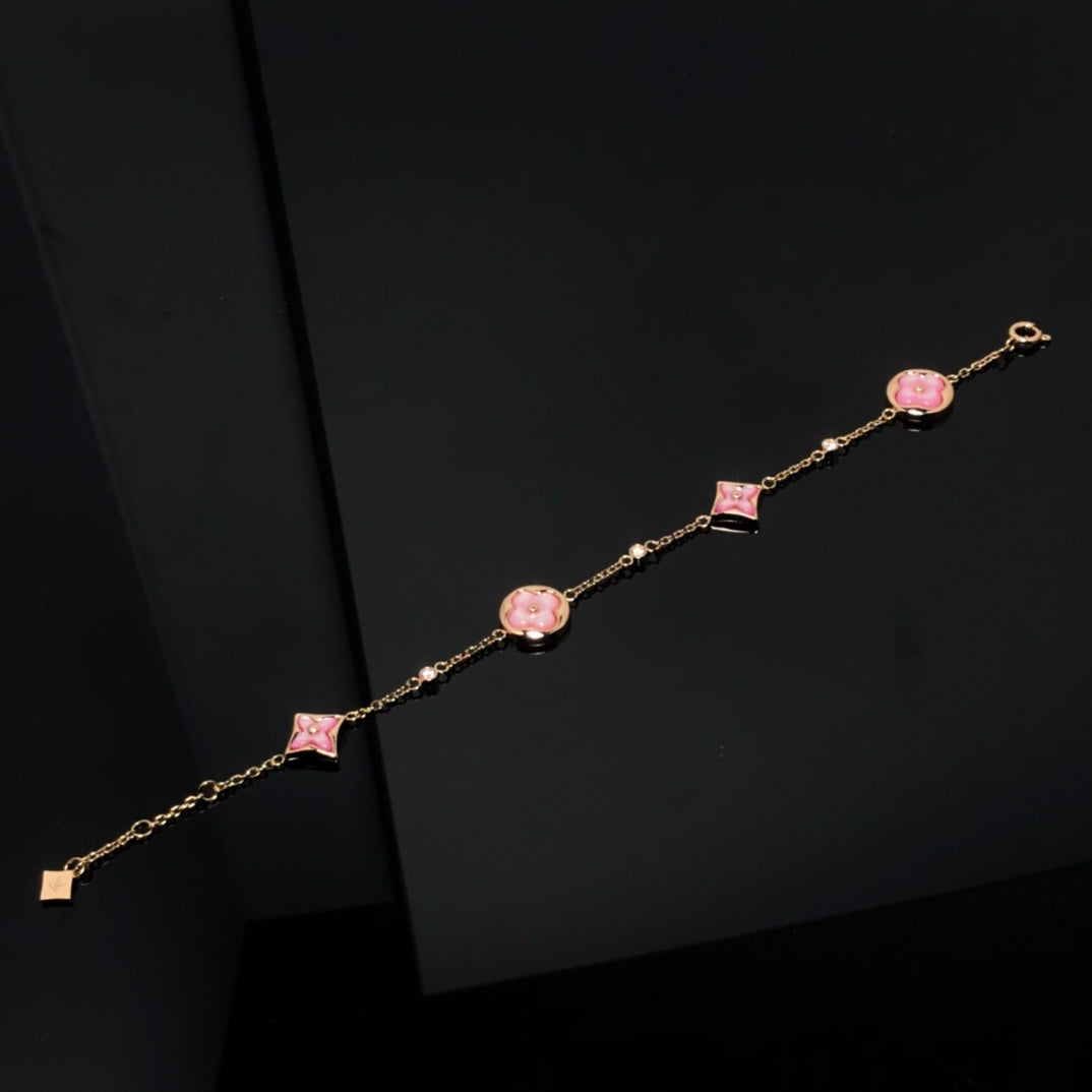 [Violet JW]STAR AND SUN 4 MOTIF PINK MOP PINK GOLD BRACELET