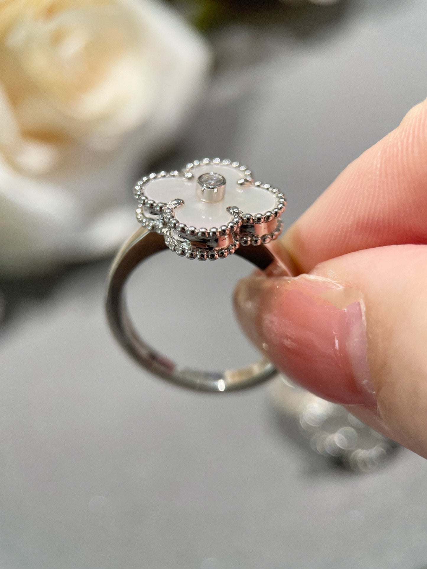 [Violet JW]CLOVER SILVER MOP DIAMOND RING