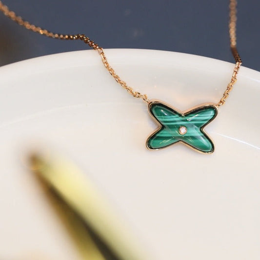 [Violet JW]JEUX MALACHITE 1 DIAMOND PINK GOLD NECKLACE