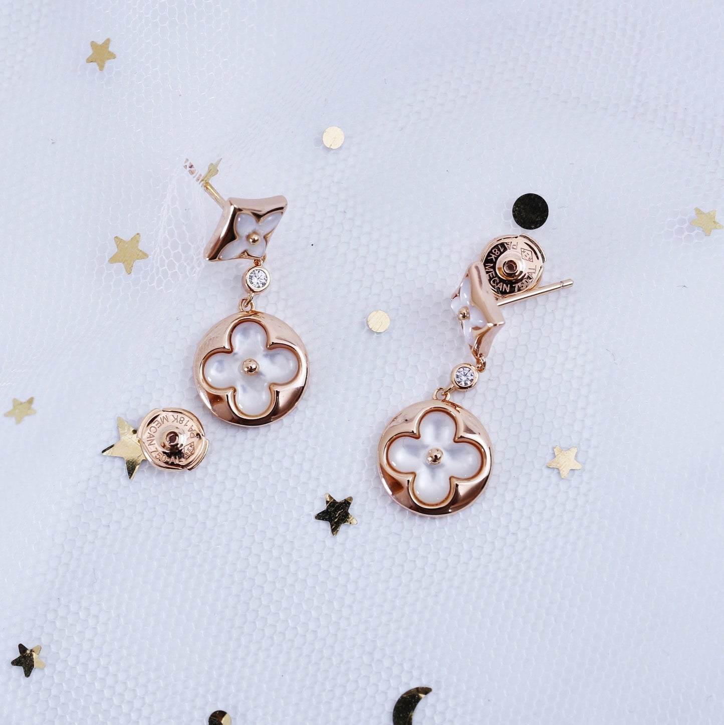 [Violet JW]STAR AND SUN PINK GOLD MOP DROP EARRINGS