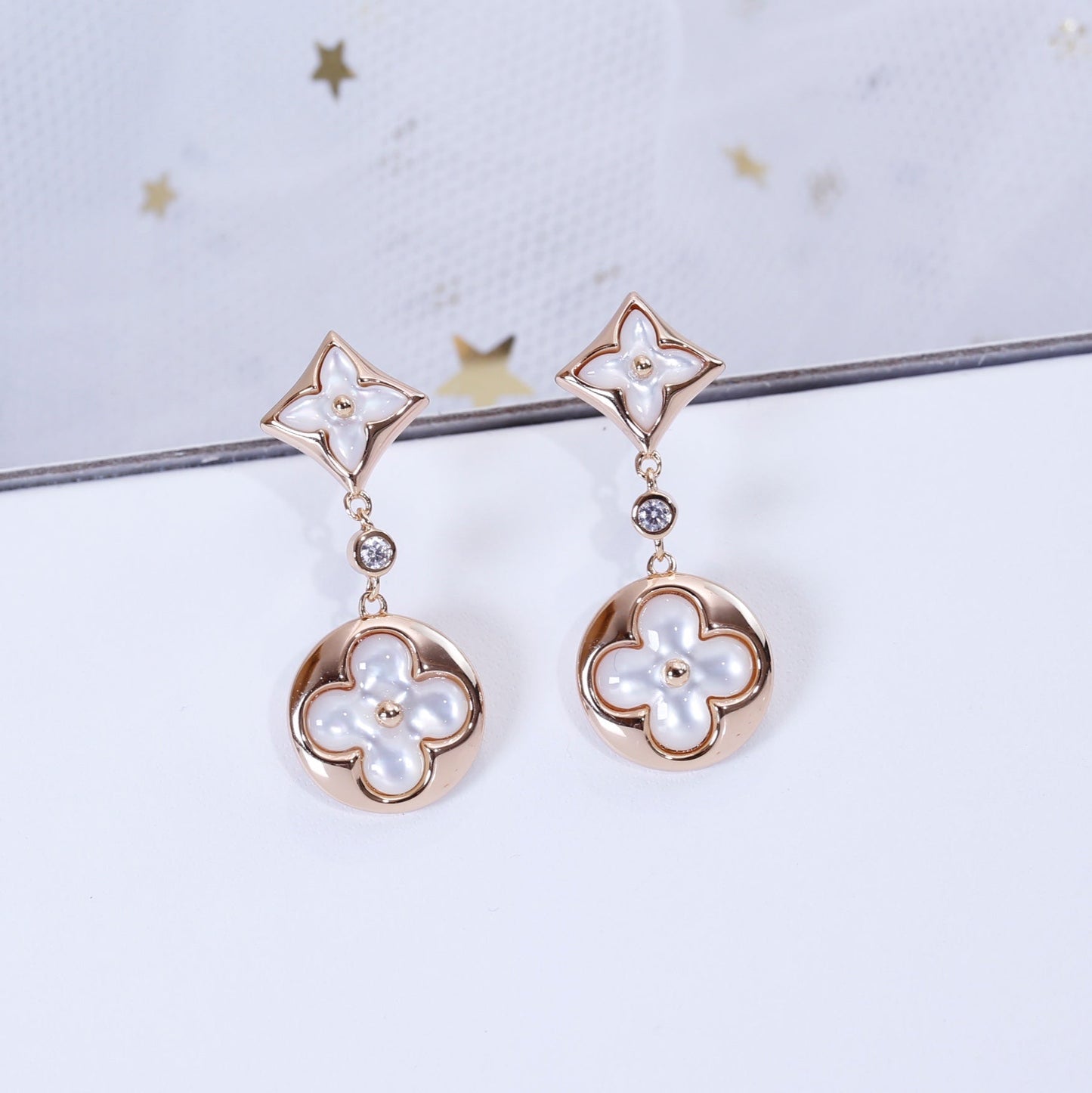 [Violet JW]STAR AND SUN PINK GOLD MOP DROP EARRINGS