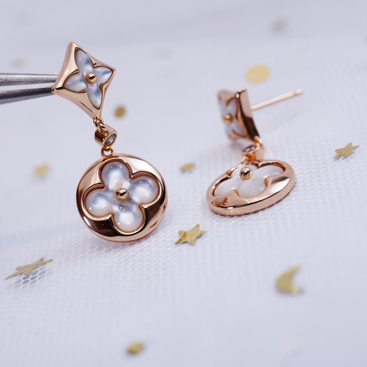 [Violet JW]STAR AND SUN PINK GOLD MOP DROP EARRINGS