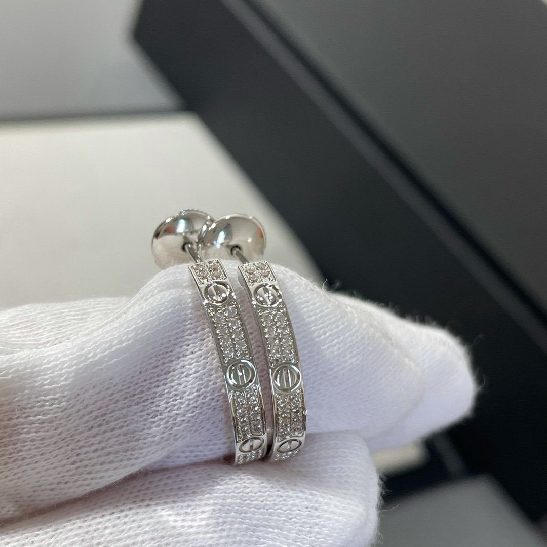 [Violet JW]LOVE DIAMOND SILVER HOOP EARRINGS