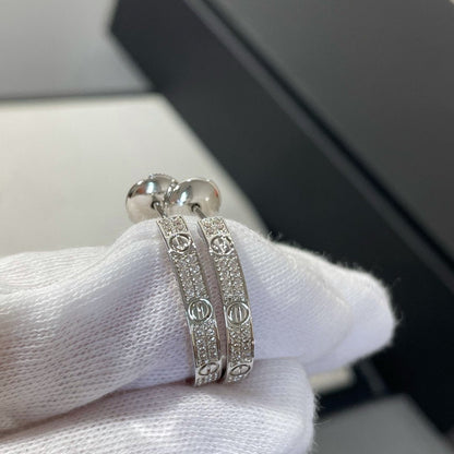 [Violet JW]LOVE DIAMOND SILVER HOOP EARRINGS