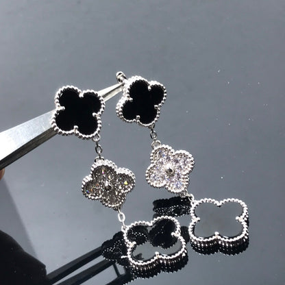 [Violet JW]CLOVER 3 MOTIF DIAMOND ONYX SILVER EARRINGS