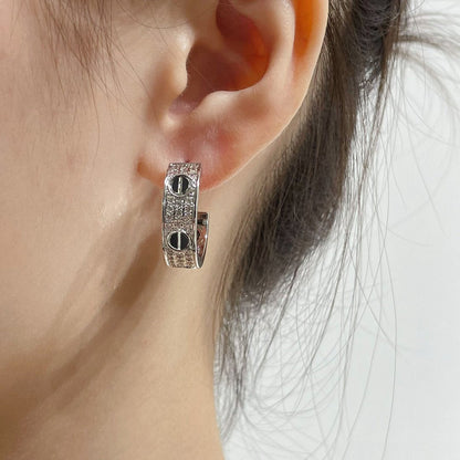 [Violet JW]LOVE CERAMIC DIAMOND PAVED SILVER EARRINGS