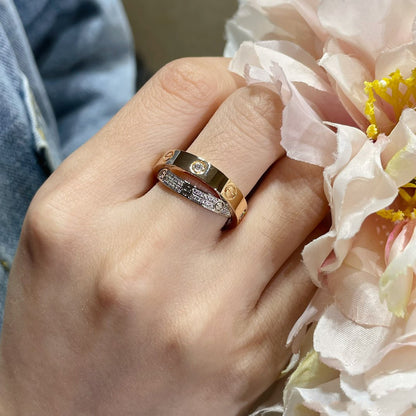 [Violet JW]LOVE PINK GOLD SILVER DIAMOND DOUBLE RING