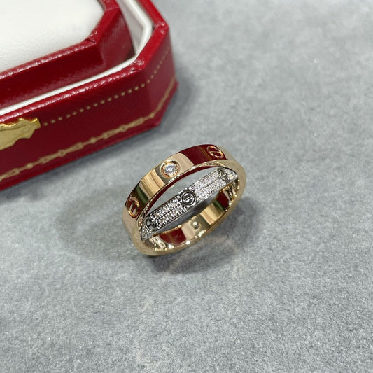[Violet JW]LOVE PINK GOLD SILVER DIAMOND DOUBLE RING