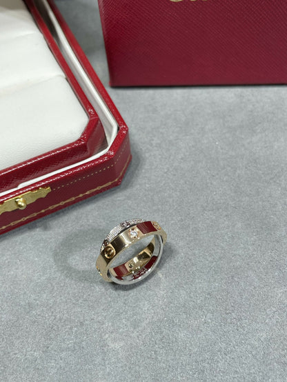 [Violet JW]LOVE PINK GOLD SILVER DIAMOND DOUBLE RING