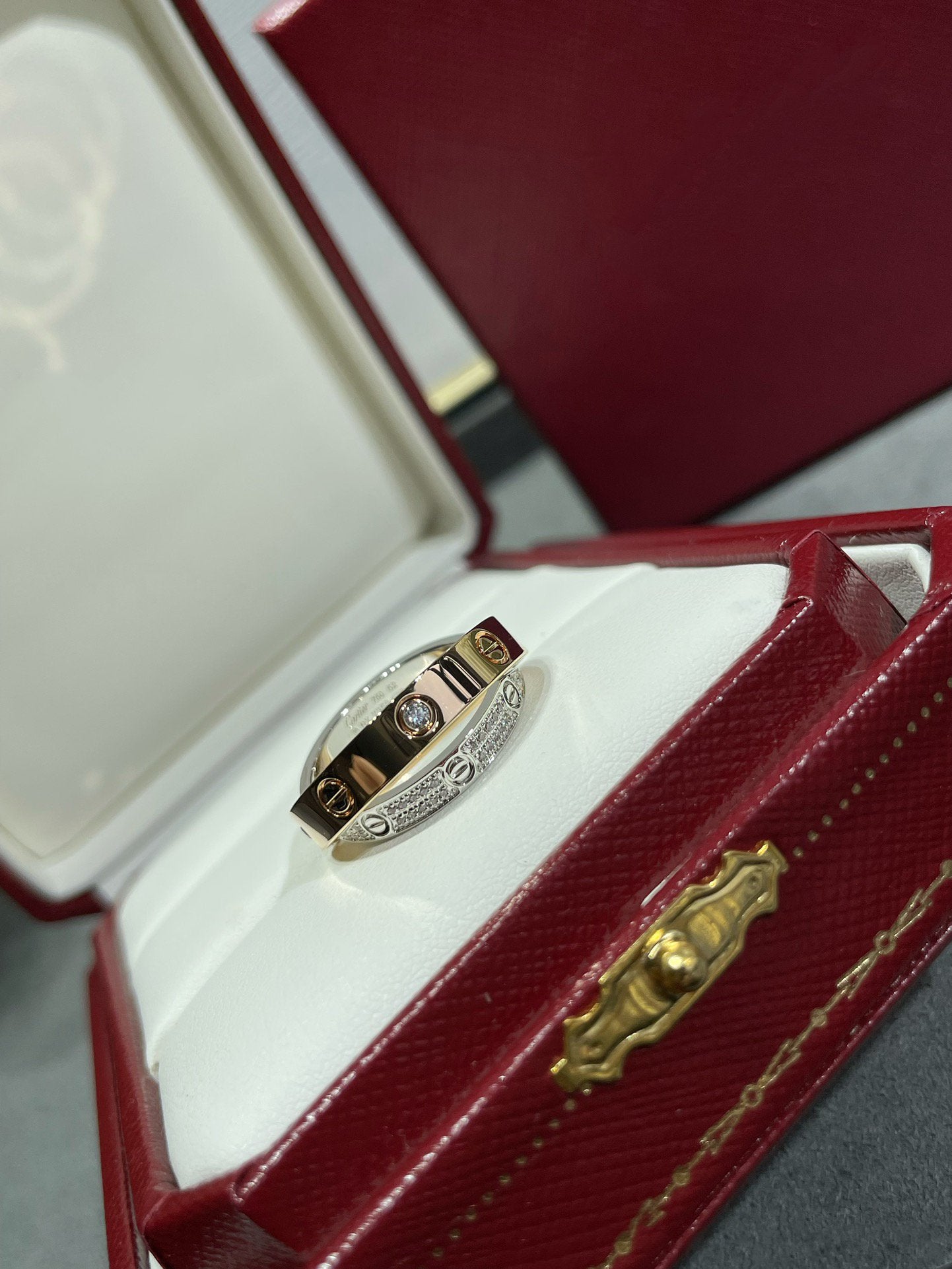 [Violet JW]LOVE PINK GOLD SILVER DIAMOND DOUBLE RING