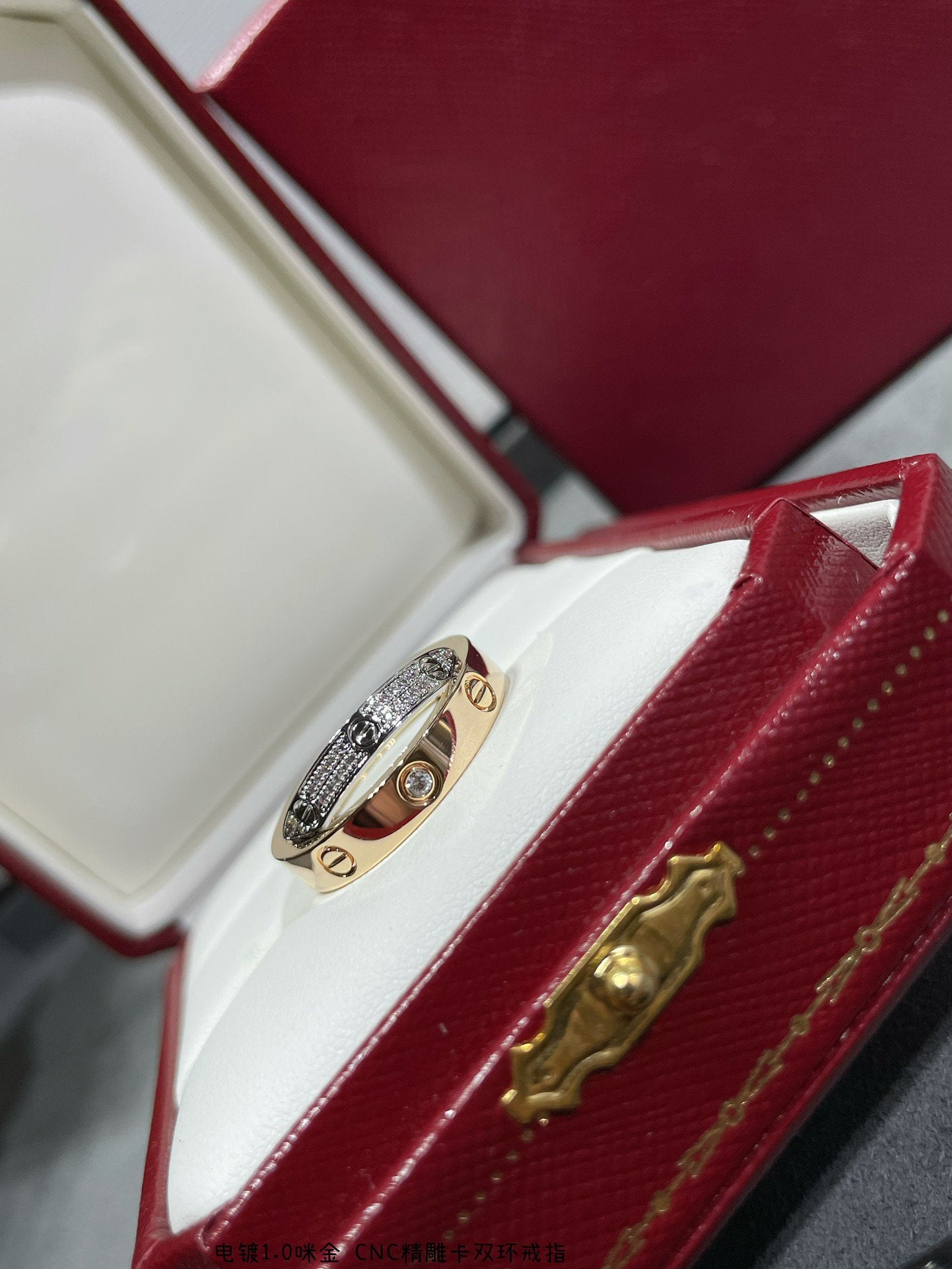 [Violet JW]LOVE PINK GOLD SILVER DIAMOND DOUBLE RING