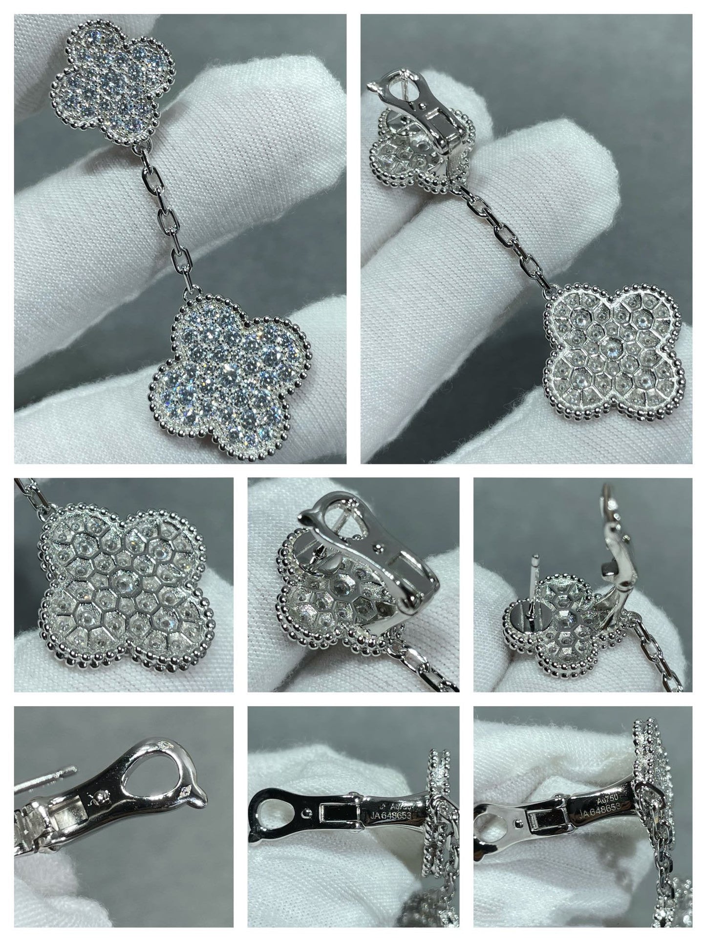 [Violet JW]CLOVER 2 MOTIFS DIAMOND PAVED SILVER EARRINGS