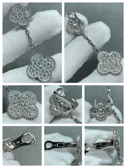 [Violet JW]CLOVER 2 MOTIFS DIAMOND PAVED SILVER EARRINGS