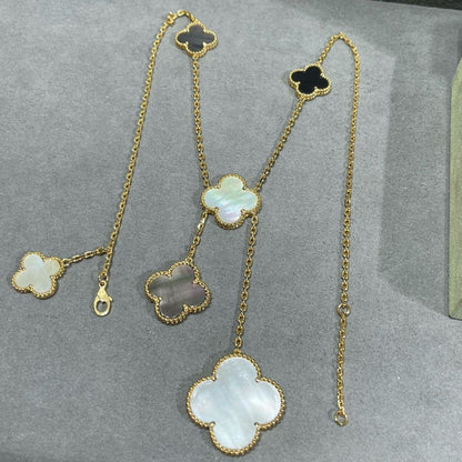 [Violet JW]CLOVER 6 MOTIF MOP ONYX GOLD NECKLACE