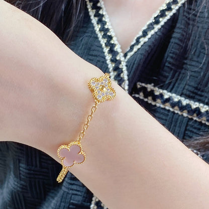 [Violet JW]CLOVER 5 MOTIF DIAMOND PINK MOP PINK GOLD BRACELET