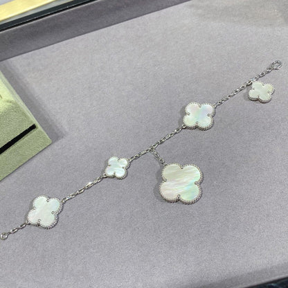 [Violet JW]CLOVER 5 MOTIF WHITE MOP SILVER BRACELET